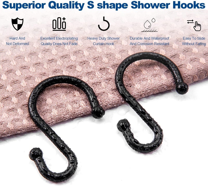 TOPROD Shower Curtain Hooks Rings, Stainless Steel S Shaped Shower Hooks Rust Proof, Metal Shower Curtain Hangers for Shower Curtains, Kitchen, Wardrobe & Garden, Matte Black, Set of 12 - Image 5